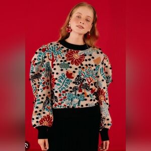 NWT-Farm Rio Mushroom Forest Puff-sleeve Cardigan Size: M